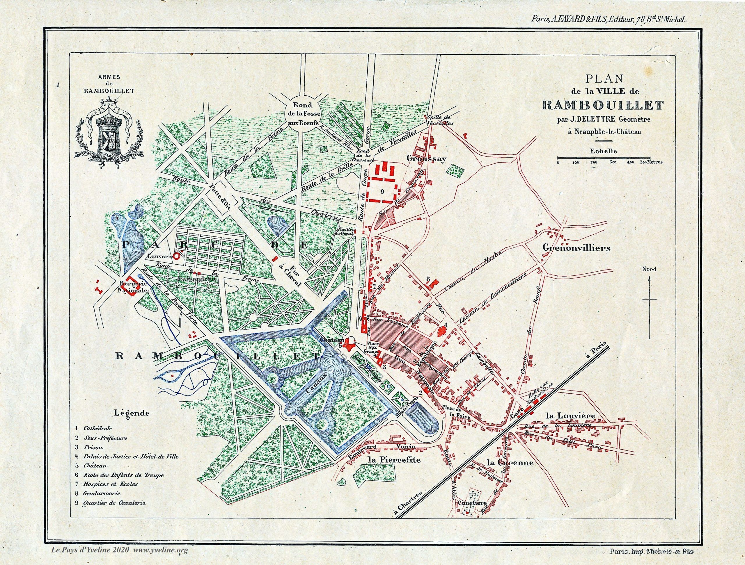 Rambouillet, plan Delettre 1890  le Pays d'Yveline