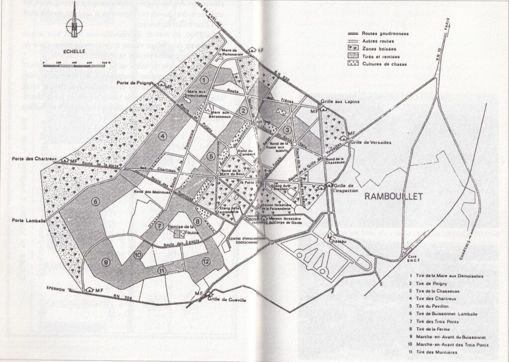 plan des tirés, tiré de l’ouvrage de Brigitte Brault « Chasses présidentielles à Rambouillet, de la Belle Epoque aux années 1960 » 
