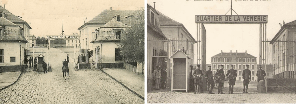 sur ces deux vues, prises de la rue de Groussay, on voit en arrière plan l’entrée principale avant travaux et après