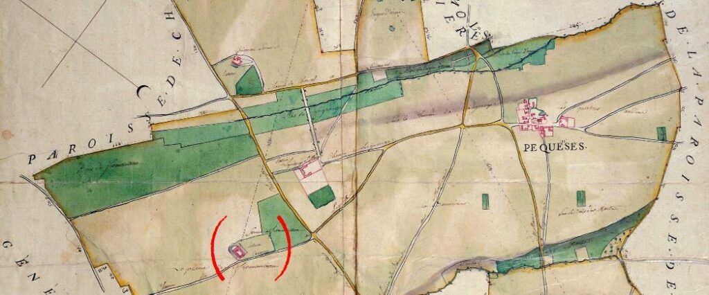 la ferme de Fromenteau , paroisse de « Pequeuses » , plan d’intendance de 1783